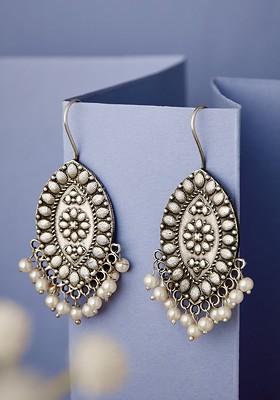 Silver Plated German Silver Contemporary Artificial Beads Drop Earrings