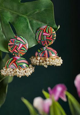 Gold Plated Contemporary Artificial Beads Jhumkas Earrings