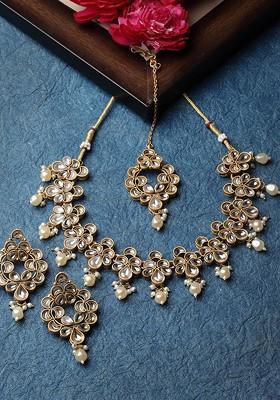 Gold Plated Kundan And Stone Stud Jewellery Set