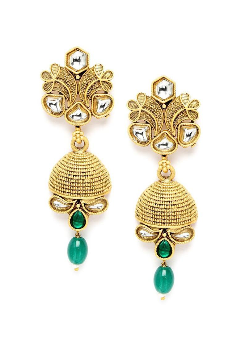 Gold Plated Kundan Stone Stud And Pearl Bead Necklace And Earrings