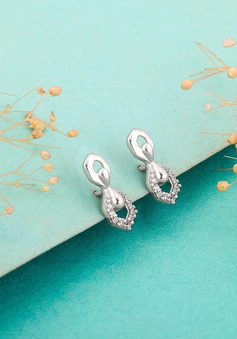 Indya X Giva 925 Sterling Silver Rhodium Plated Zircon Studded Contemporary Studs