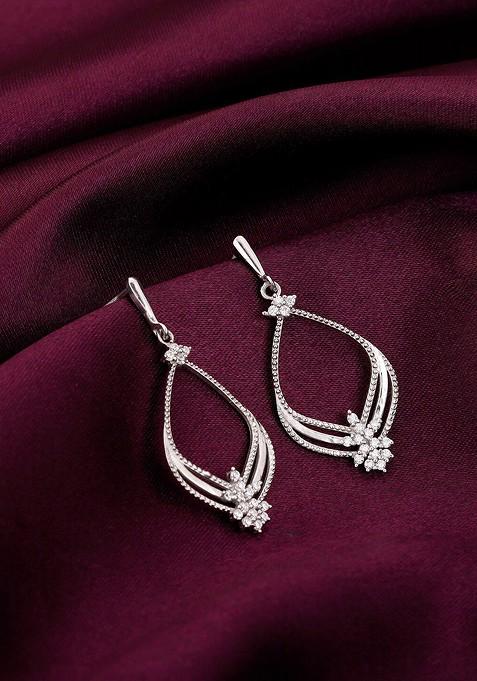 Indya X Giva Sterling Silver Rhodium Plated Zircon Studded Contemporary Drop Earrings