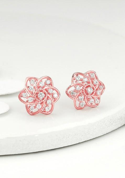 Indya X Giva 925 Sterling Silver Rose Gold Plated Contemporary Studs Earrings