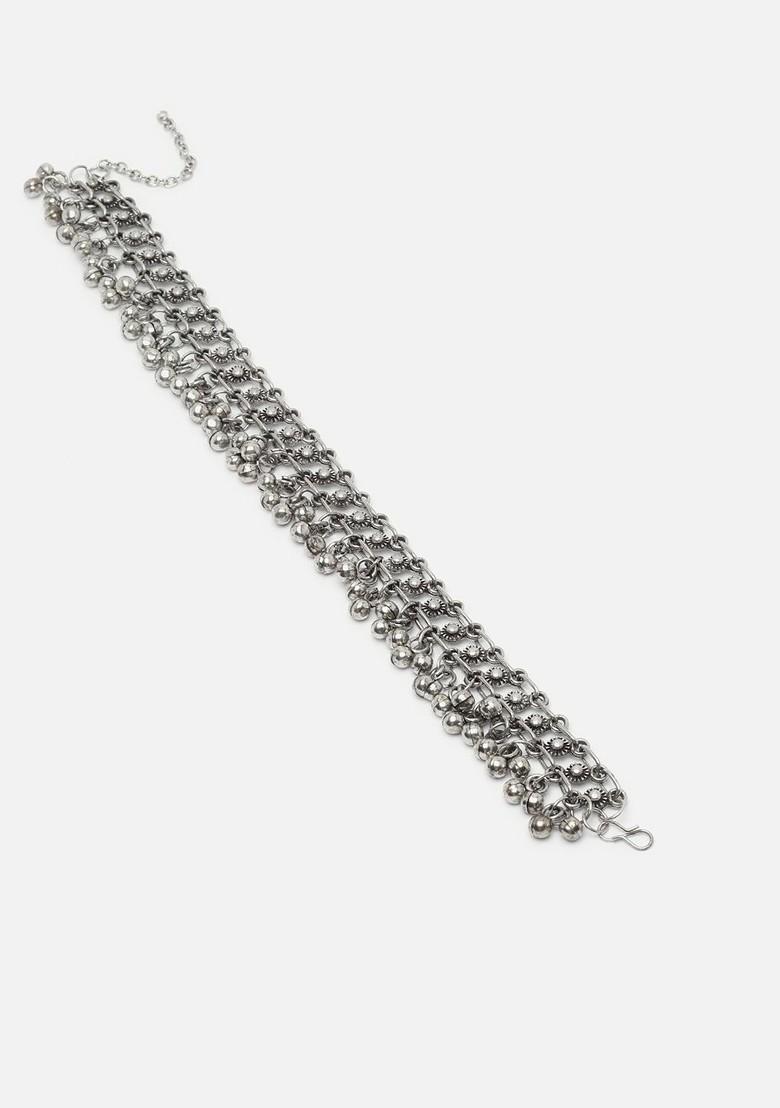 Set Of 2 Silver Plated Oxidised Anklets