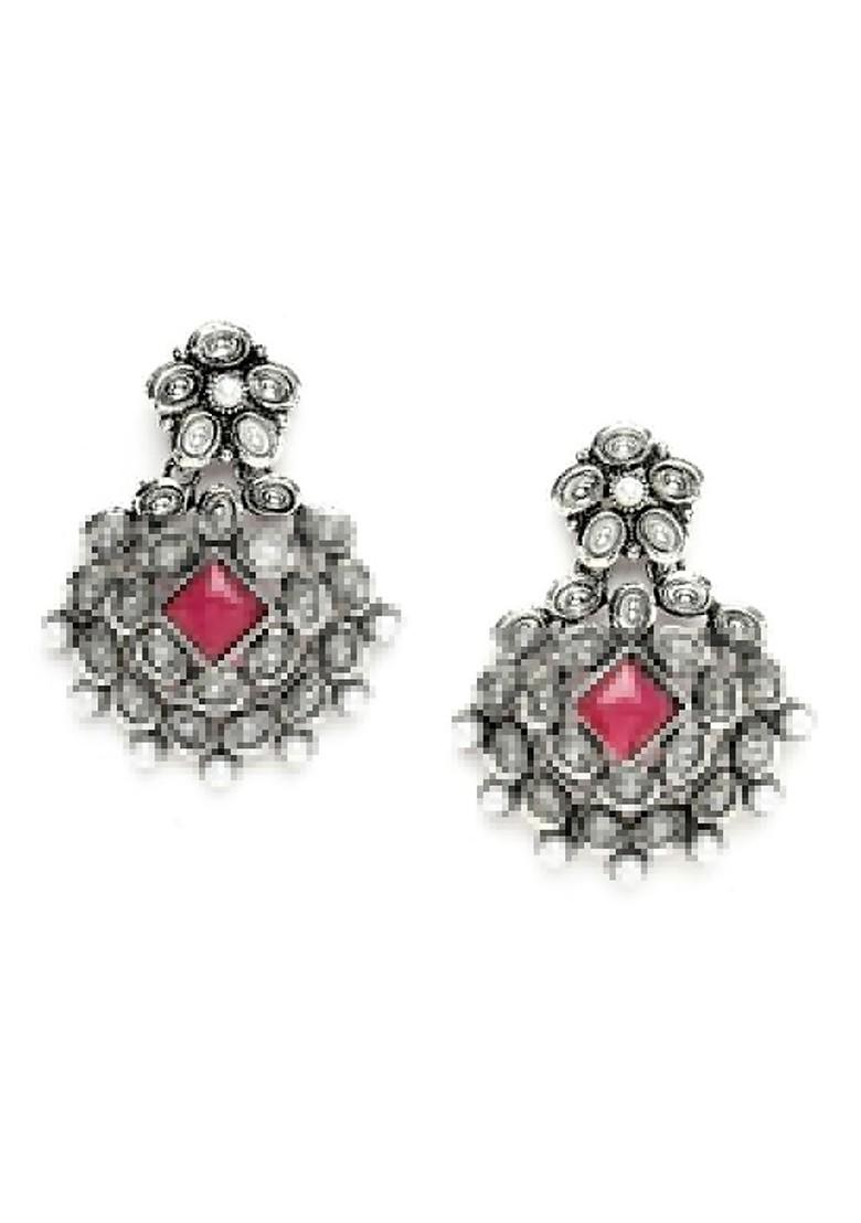 Silver Plated Kundan Stud Oxidised Jewellery Set