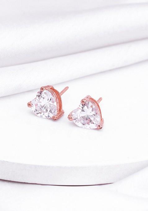 Indya X Giva Rose Gold Plated 925 Sterling Silver Stone Studded Heart Shaped Studs Earrings