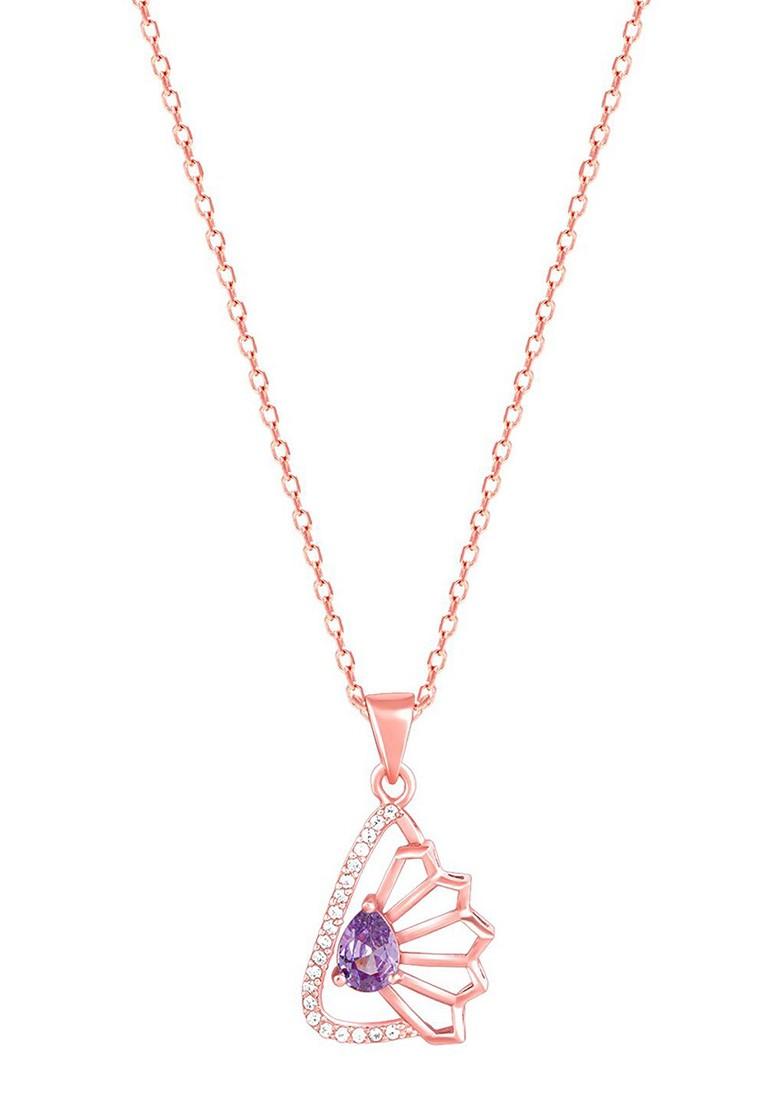 Indya X Giva Sterling Silver Rose Gold Plated Notre Dame Pendant With Chain