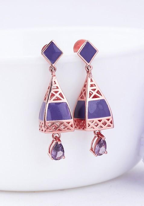 Indya X Giva Rose Gold Plated 925 Sterling Silver Stone Studded Contemporary Drop Earrings