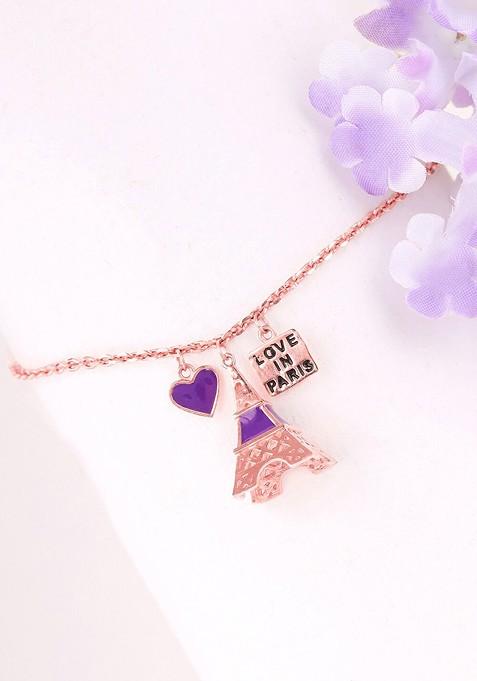 Indya X Giva 925 Sterling Silver Rose Gold Plated Love In Paris Charm Bracelet