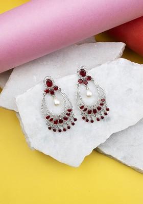 Silver Plated American Diamond Studded Drop Earrings