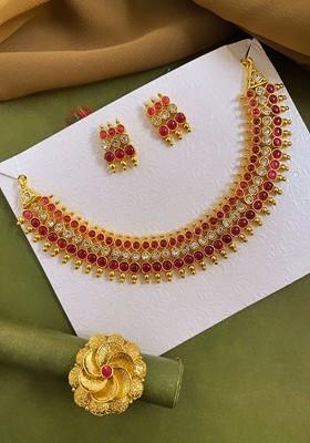 Gold Plated Stone Studded Jewellery Set