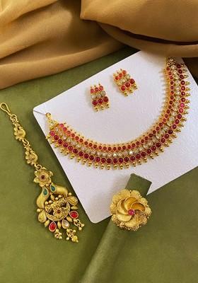 Gold Plated Stone Studded Jewellery Set