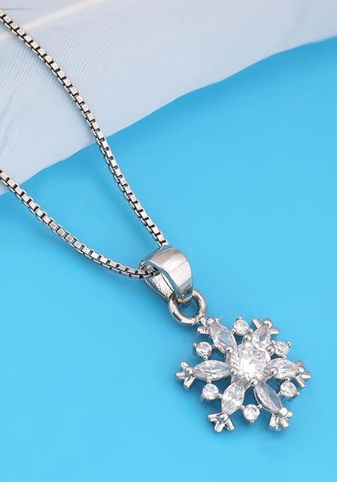 Indya X Giva 925 Sterling Silver Rhodium Plated Cz Studded Pendant With Chain