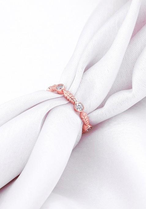 Indya X Giva 925 Sterling Silver Rose Gold Plated Cubic Zirconia Studded Adjustable Finger Ring