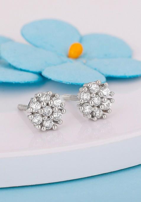 Indya X Giva Rhodium Plated 925 Sterling Silver Contemporary Studs Earrings