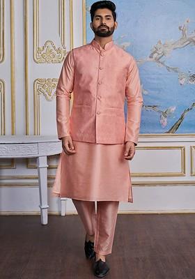 Woven-Design Mandarin Collar Nehru Jacket