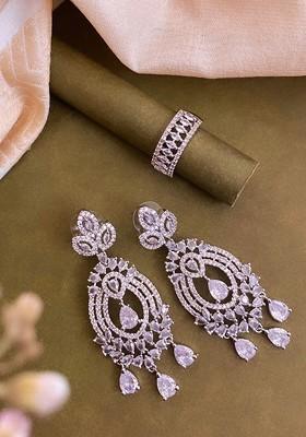 Silver Plated Cubic Zirconia Stone Studded Jewellery Set