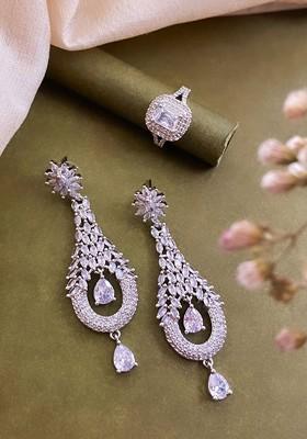 Set Of 2 Silver Plated Cubic Zirconia Stone Studded Jewellery Set