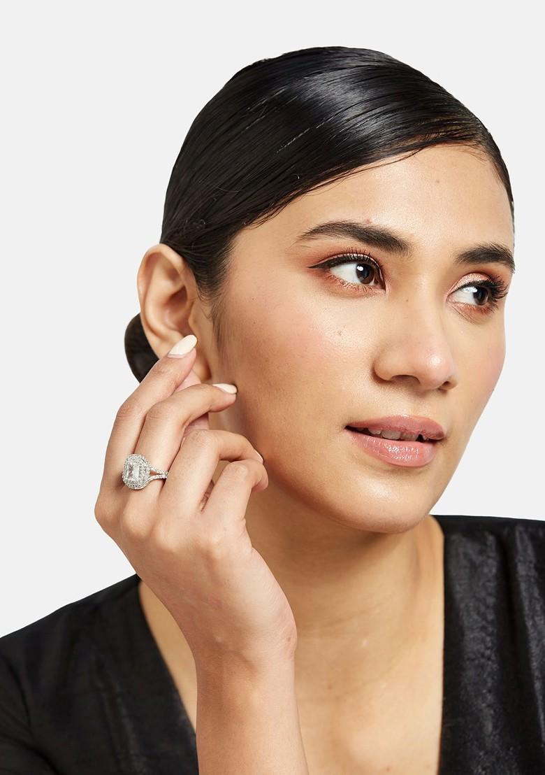 Set Of 2 Silver Plated Cubic Zirconia Stone Studded Jewellery Set