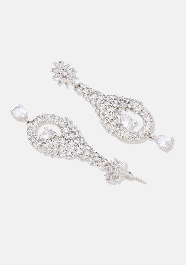 Set Of 2 Silver Plated Cubic Zirconia Stone Studded Jewellery Set