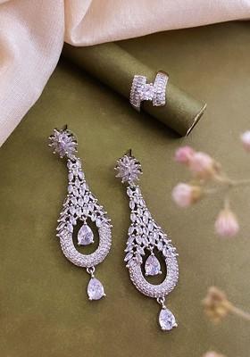 Silver Plated CZ Studded Jewellery Set