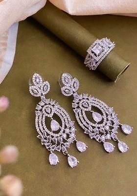 Silver Plated CZ Studded Stone Studded Jewellery Set