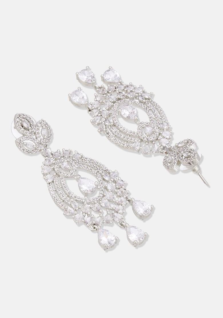 Silver Plated CZ Studded Stone Studded Jewellery Set
