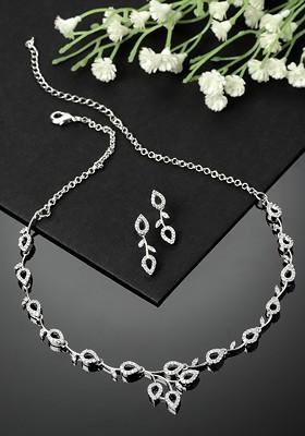 Rhodium Plated Stones Studded Jewellery Set