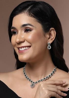 Rhodium Plated American Diamond Studded Jewellery Set