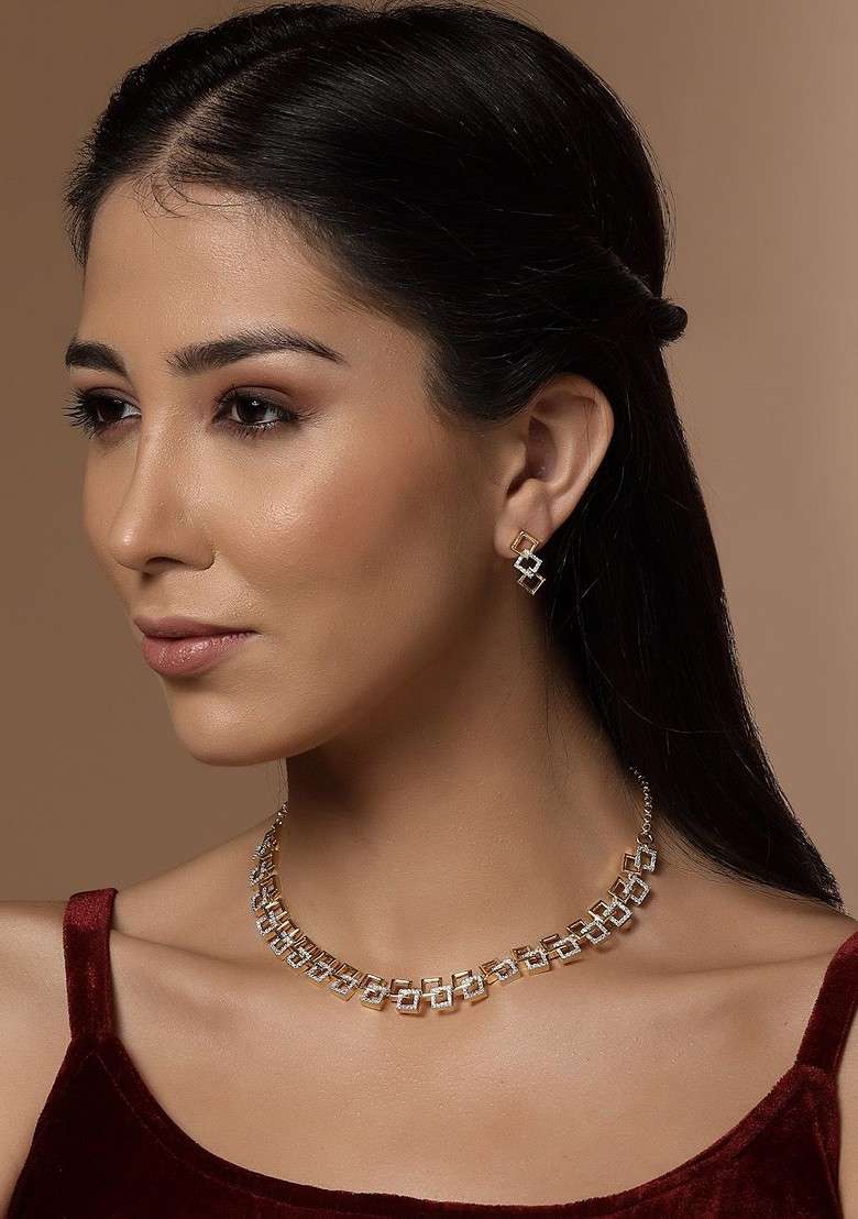 Gold Plated Stones Studded Jewellery Set - Indya