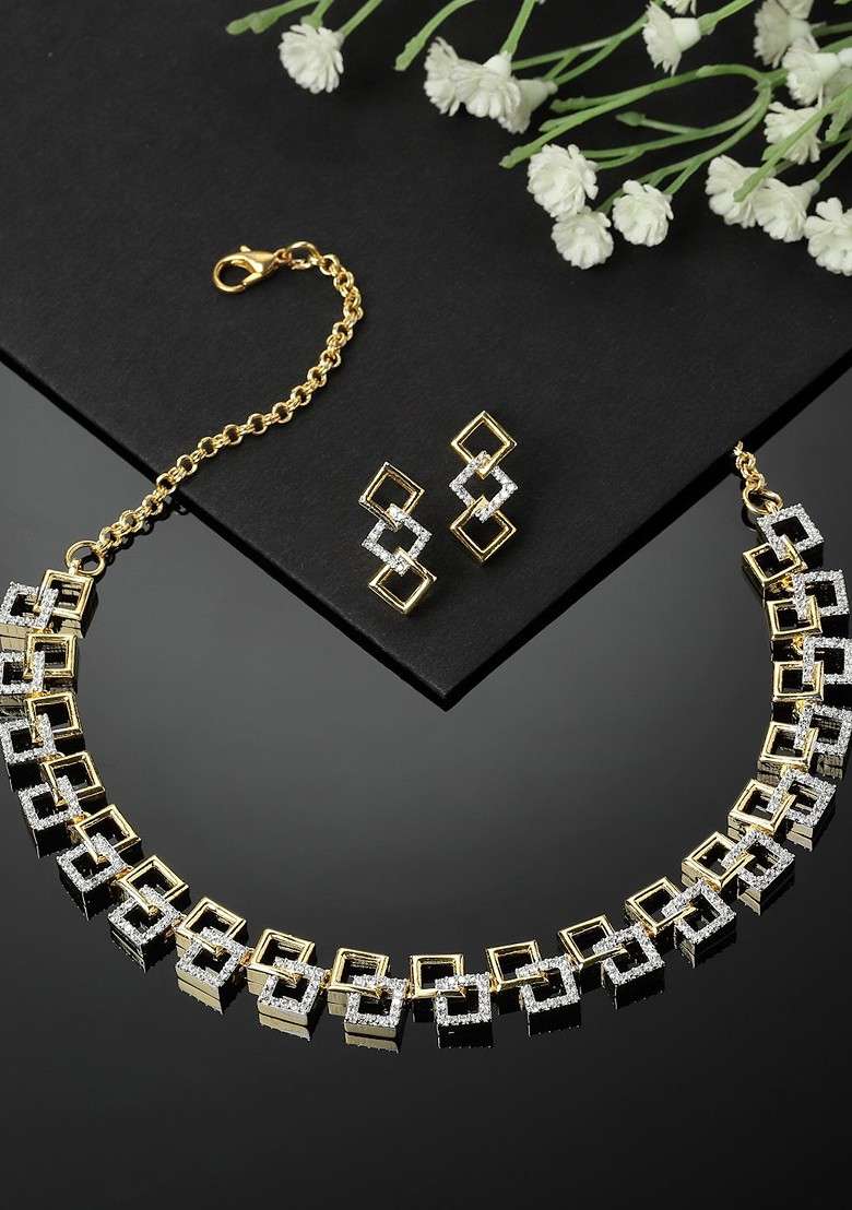 Gold Plated Stones Studded Jewellery Set - Indya