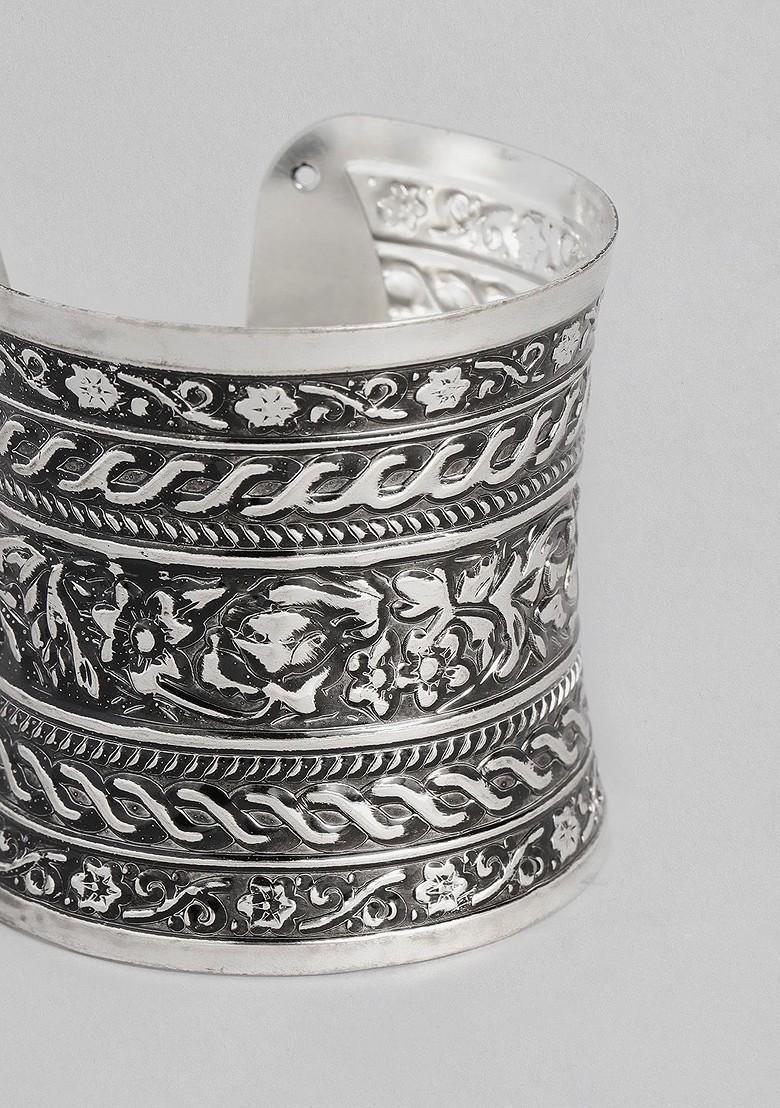 Buy Women Women Silver Plated Cuff Bracelet 25601900 Bracelets Indya