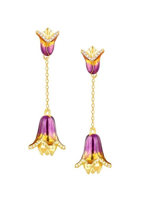 Indya X Giva Gold Plated Contemporary Zircon Studded 925 Sterling Silver Drop Earrings