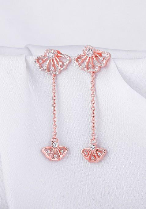 Indya X Giva Rose Gold Plated Contemporary Zircon Studded 925 Sterling Silver Drop Earrings