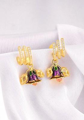 Indya X Giva Gold Plated Contemporary Zircon Studded 925 Sterling Silver Drop Earrings