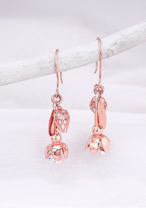 Indya X Giva Rose Gold Plated Contemporary Drop Earrings