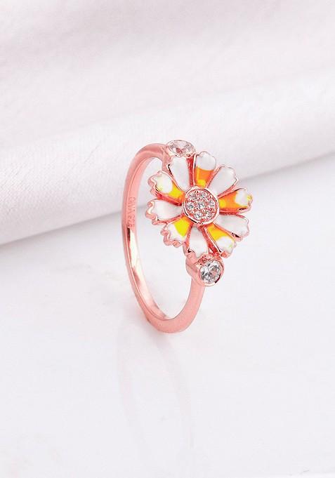 Indya X Giva 925 Sterling Silver Rose Gold Plated Stone Studded Finger Ring