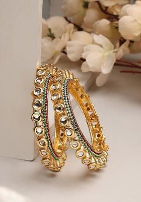 Set Of 2 Gold Plated CZ Stone Studded Bangles