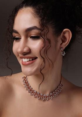 Gold Plated Stone Studded Necklace With Earrings