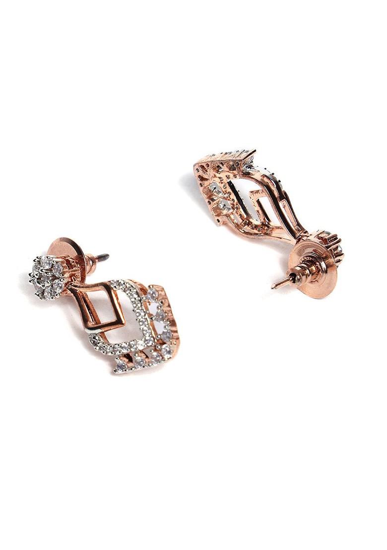 Gold Plated Stone Studded Necklace With Earrings - Indya