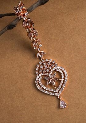 Rose Gold Plated American Diamond Studded Maang Tikka