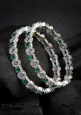 Set Of 2 Silver Plated Stones Studded Bangles
