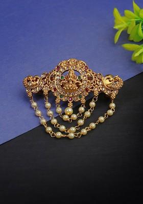 Gold Plated Stone Studded And Bead French Barrette