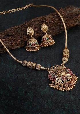 Gold Plated Stone Studded Temple Jewellery Set