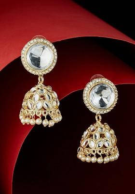 Gold Plated Kundan Studded Dome Shaped Jhumkas