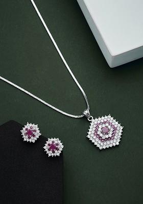 Silver Plated CZ Studded Jewellery Set