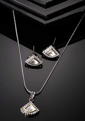 Silver Plated American Diamond Stud Jewellery Set