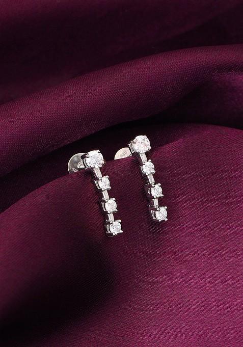 Indya X Giva 925 Sterling Silver Rhodium Plated Contemporary Drop Earrings