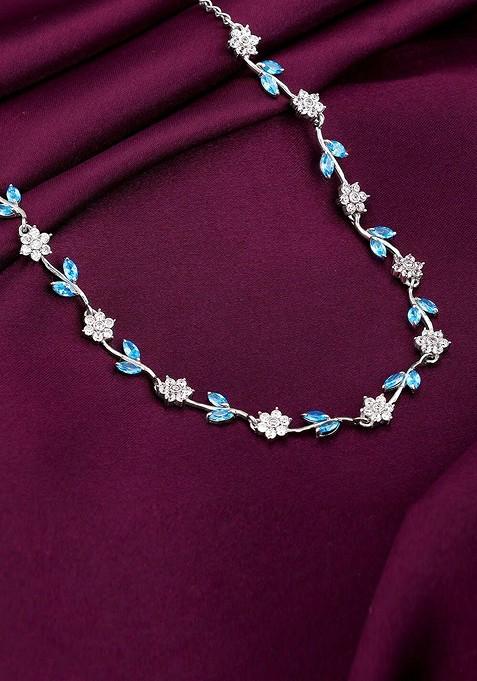 Indya X Giva 925 Sterling Silver Rhodium Plated Artificial Stones Studded Necklace