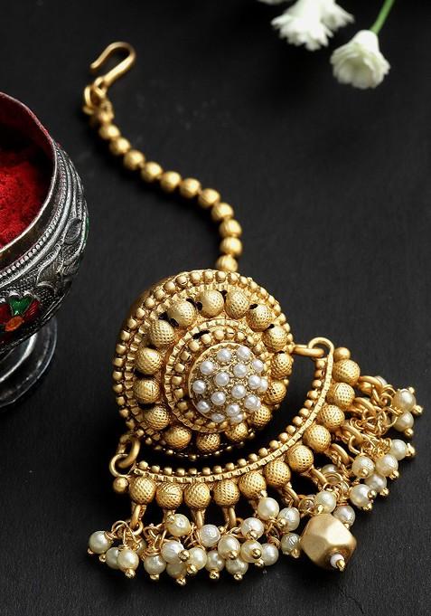 Gold Plated Pearls Borla Maang Tikka